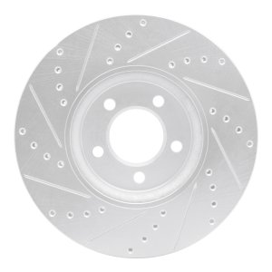 Jaguar S-Type Brake Rotor (1) - Front Right - R1 Concepts - Drilled & Slotted - Silver - `06-`08